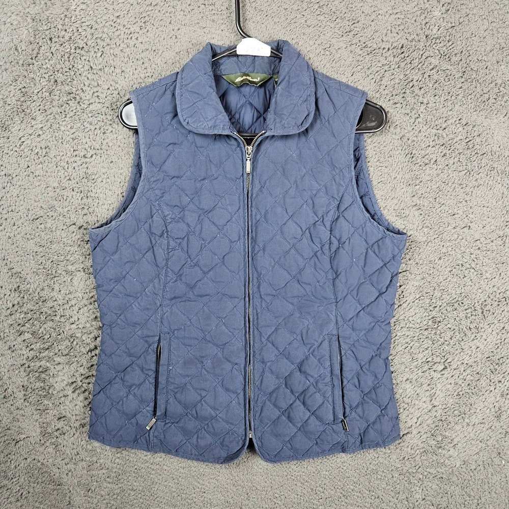 Eddie Bauer Womens Medium Navy Blue Quilted Premium Goose Down Puffer Vest Zip